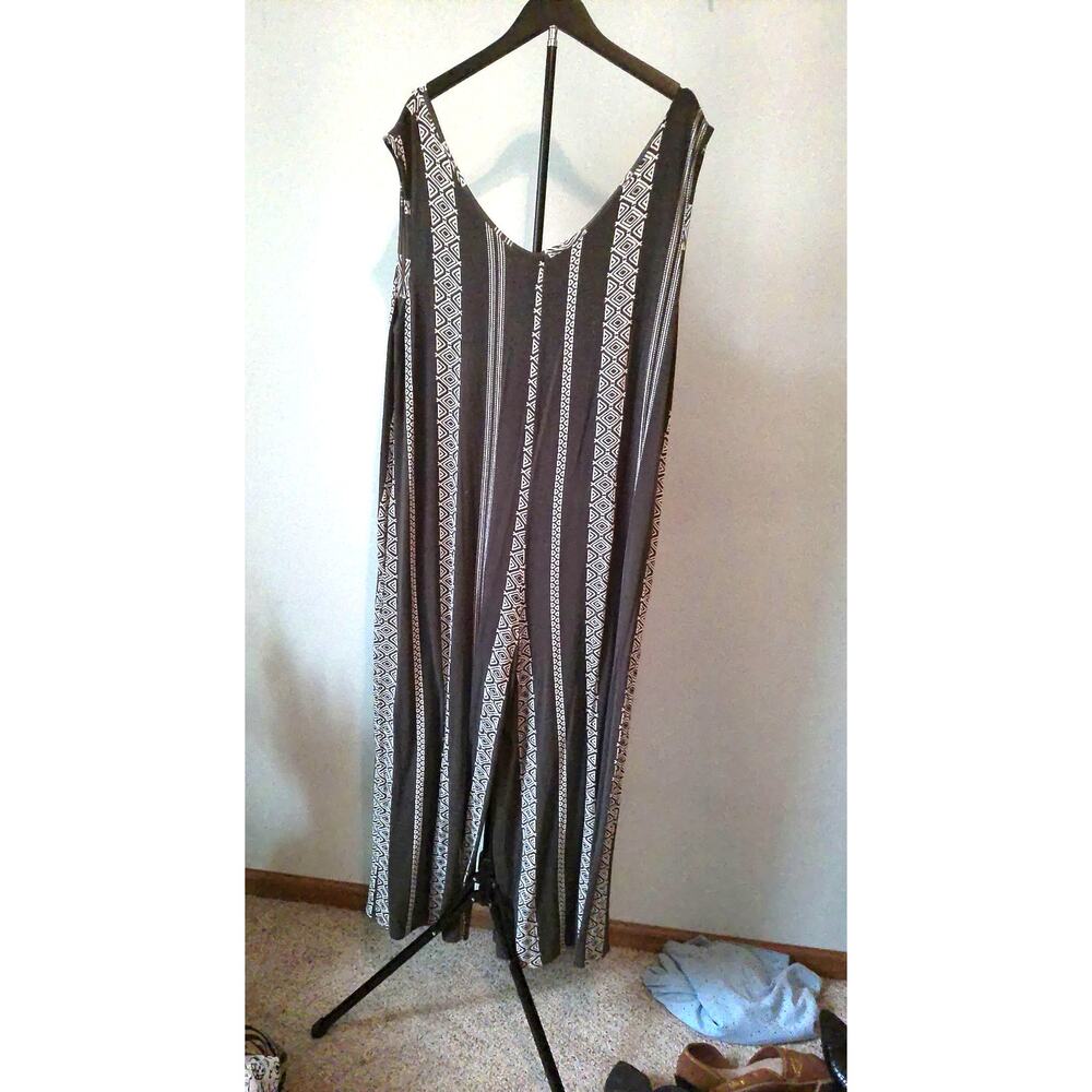 LuLaRoe Natalie Jumpsuit 2XL Black/white Geometric Tribal Wide Leg Pockets 2X